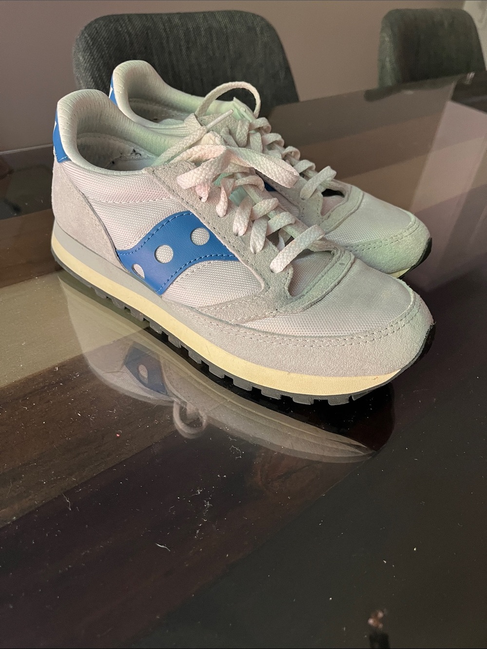 Saucony Light Gray and Blue Retro Sneakers